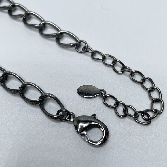 Aldo Gunmetal Dark Blue White Glass Cha Cha Beaded Necklace Boho Fashion - Picture 7 of 8